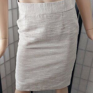 CHIC Banana Republic Cream Gold Striped Midi Pencil Skirt Sz 0 Cotoon Blend